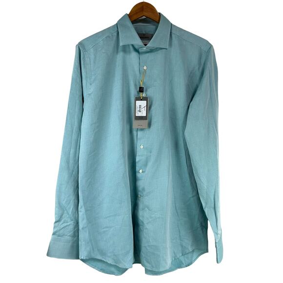 Canali Impeccabile NWT 100% Cotton Green Men's Size 43 / 17 Button Down LS Shirt